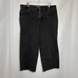 LOFT Plus High Waist Wide Leg Crop Jeans Button Fly Black‎ Denim